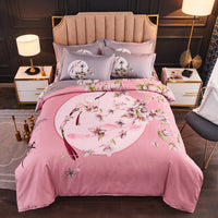 HKM-004563 Floral Patterned Four-Piece Cashmere Bed Set for 1.5m, 1.8m, and 2.0m Beds