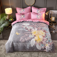 HKM-004563 Floral Patterned Four-Piece Cashmere Bed Set for 1.5m, 1.8m, and 2.0m Beds