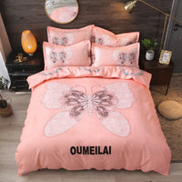 HKM-004563 Floral Patterned Four-Piece Cashmere Bed Set for 1.5m, 1.8m, and 2.0m Beds