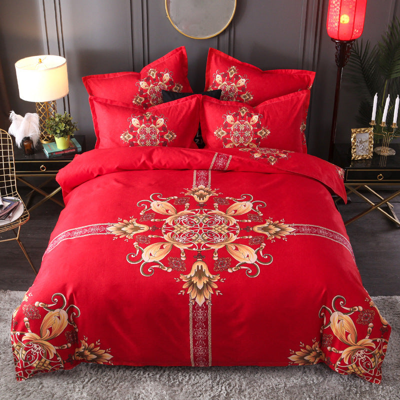 HKM-004563 Floral Patterned Four-Piece Cashmere Bed Set for 1.5m, 1.8m, and 2.0m Beds