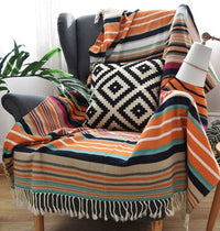 HKM-004563 Indian Striped Tassel Blanket - Acrylic, 130x170cm, National Style for Spring & Autumn