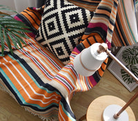 HKM-004563 Indian Striped Tassel Blanket - Acrylic, 130x170cm, National Style for Spring & Autumn