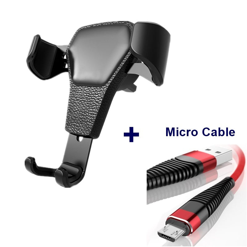 HKM-004627 Leather Grain Gravity Car Phone Holder - Black & White Options Available