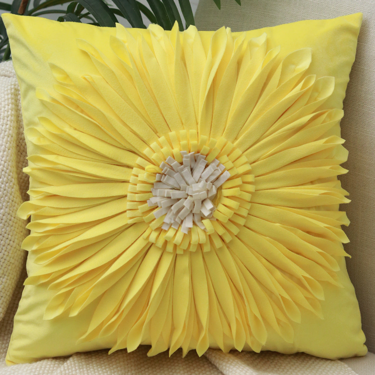 HKM-004627 Solid Color Square Chrysanthemum Throw Pillow Cover - Modern Design, 45x45cm, Various Colors Available