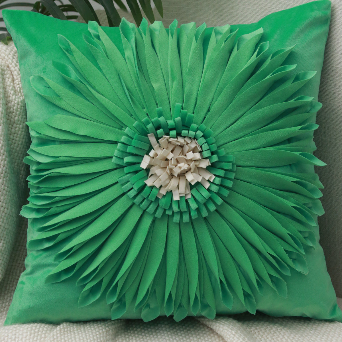 HKM-004627 Solid Color Square Chrysanthemum Throw Pillow Cover - Modern Design, 45x45cm, Various Colors Available