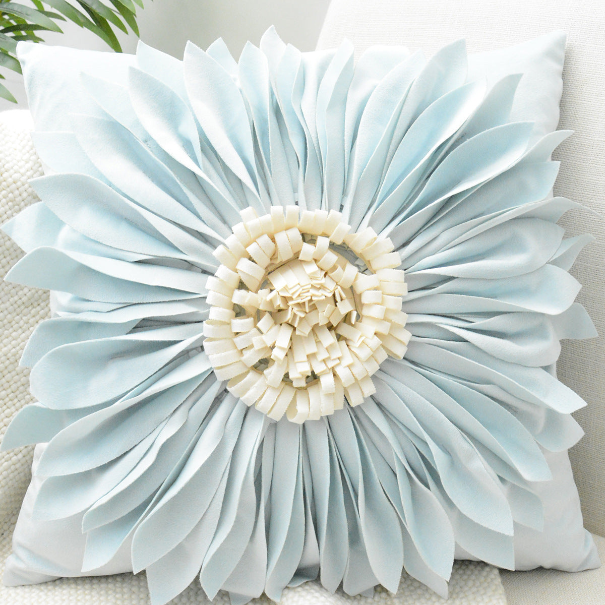 HKM-004627 Solid Color Square Chrysanthemum Throw Pillow Cover - Modern Design, 45x45cm, Various Colors Available