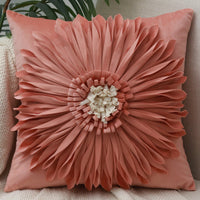 HKM-004627 Solid Color Square Chrysanthemum Throw Pillow Cover - Modern Design, 45x45cm, Various Colors Available