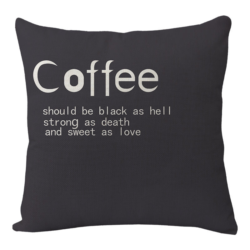 KTX-004691 Black Linen Digital Printed Pillowcase with English Letter Icon, 45x45cm