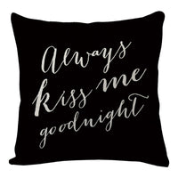 HKM-004691 Black Linen Digital Printed Pillowcase with English Letter Icon, 45x45cm