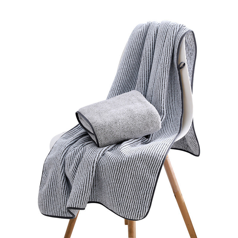 HKM-004819 Antibacterial Bamboo Charcoal Thick Coral Fleece Bath Towel - Light Gray or Dark Gray, Starry Sky Design
