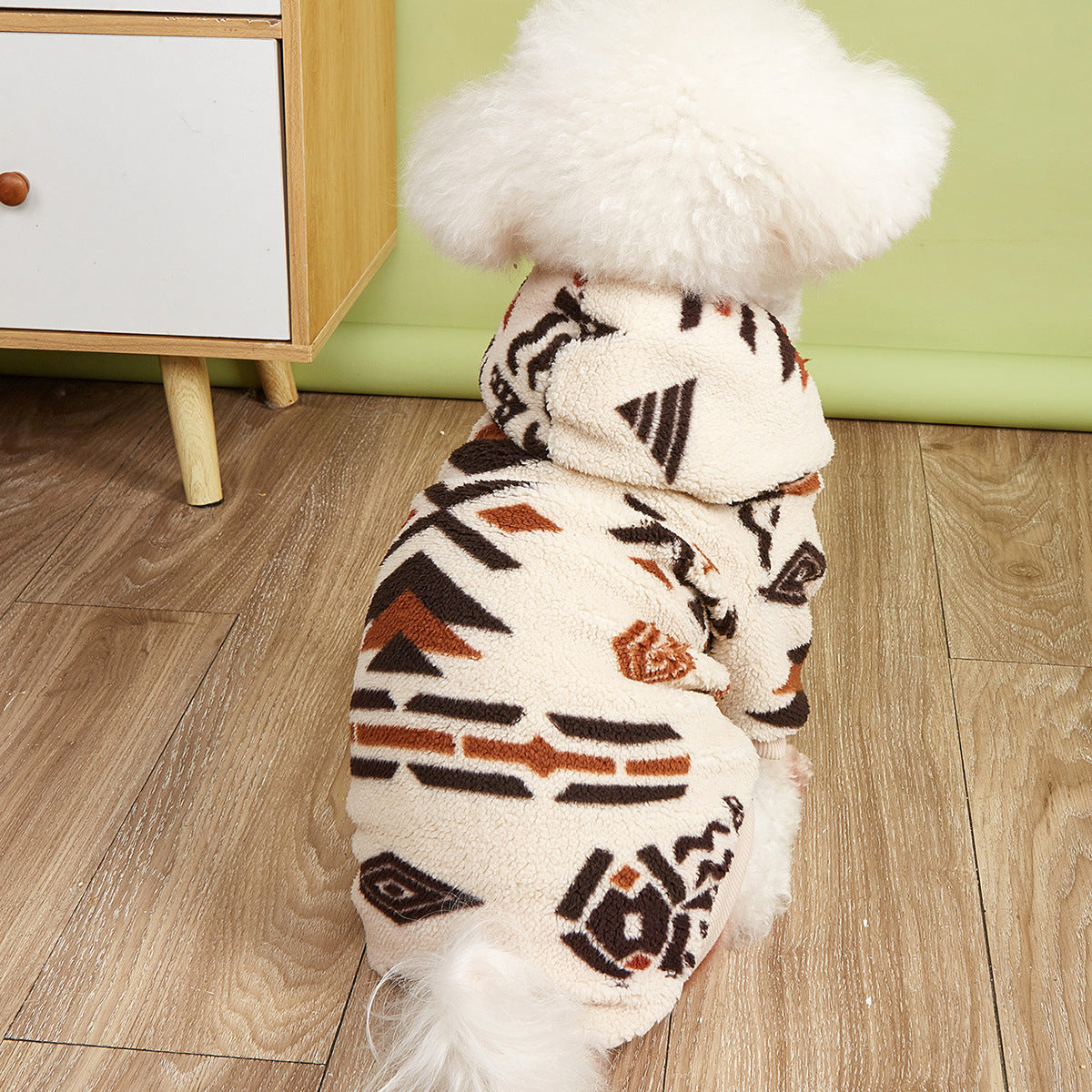 HKM-005075 Beige Totem Print Hooded Sweater for Pets in Various Sizes