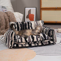 HKM-005203 Removable and Washable Pet Sofa Bed in Black and White or Beige Ripple, Multiple Sizes Available