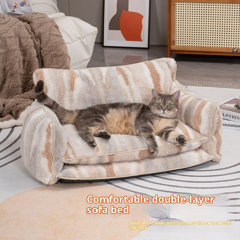 HKM-005203 Removable and Washable Pet Sofa Bed in Black and White or Beige Ripple, Multiple Sizes Available