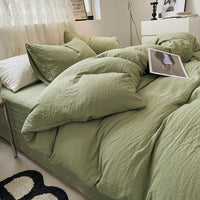 HKM-005203 Solid Color Washed Cotton Duvet Cover 4-Piece Bed Set with Fitted Sheet and Pillowcases