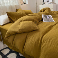 HKM-005203 Solid Color Washed Cotton Duvet Cover 4-Piece Bed Set with Fitted Sheet and Pillowcases