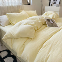 HKM-005203 Solid Color Washed Cotton Duvet Cover 4-Piece Bed Set with Fitted Sheet and Pillowcases