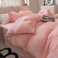 HKM-005203 Solid Color Washed Cotton Duvet Cover 4-Piece Bed Set with Fitted Sheet and Pillowcases