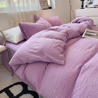 HKM-005203 Solid Color Washed Cotton Duvet Cover 4-Piece Bed Set with Fitted Sheet and Pillowcases