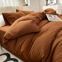 HKM-005203 Solid Color Washed Cotton Duvet Cover 4-Piece Bed Set with Fitted Sheet and Pillowcases