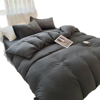HKM-005203 Solid Color Washed Cotton Duvet Cover 4-Piece Bed Set with Fitted Sheet and Pillowcases
