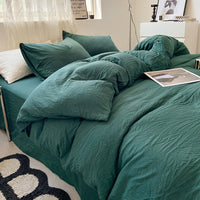 HKM-005203 Solid Color Washed Cotton Duvet Cover 4-Piece Bed Set with Fitted Sheet and Pillowcases