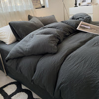 HKM-005203 Solid Color Washed Cotton Duvet Cover 4-Piece Bed Set with Fitted Sheet and Pillowcases