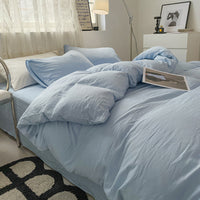 HKM-005203 Solid Color Washed Cotton Duvet Cover 4-Piece Bed Set with Fitted Sheet and Pillowcases