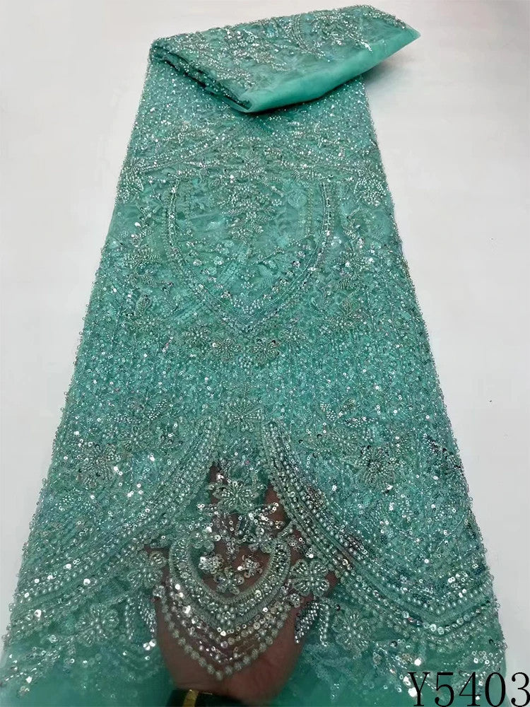 HKM-005331 Lace Beads Sequined Mesh Embroidery Fabric for Party and Wedding Attire