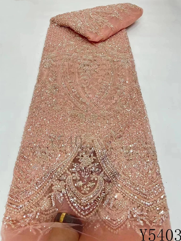 HKM-005331 Lace Beads Sequined Mesh Embroidery Fabric for Party and Wedding Attire