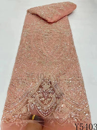 HKM-005331 Lace Beads Sequined Mesh Embroidery Fabric for Party and Wedding Attire