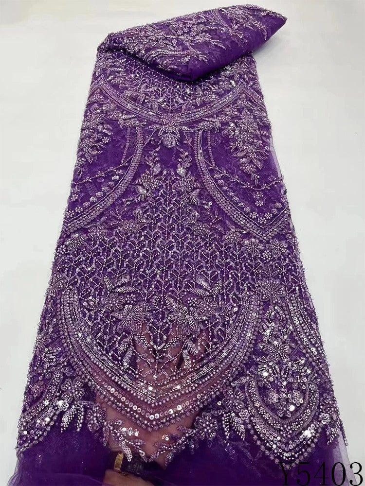 HKM-005331 Lace Beads Sequined Mesh Embroidery Fabric for Party and Wedding Attire