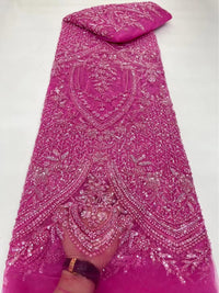 HKM-005331 Lace Beads Sequined Mesh Embroidery Fabric for Party and Wedding Attire