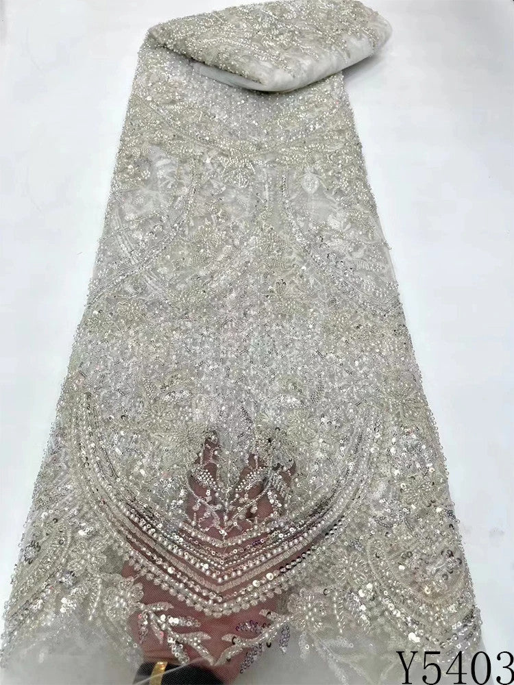 HKM-005331 Lace Beads Sequined Mesh Embroidery Fabric for Party and Wedding Attire