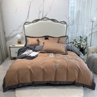 HKM-005395 100-Thread Count Long-Staple Cotton Four-Piece Bedding Set with Plant and Flower Design