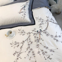 HKM-005395 100-Thread Count Long-Staple Cotton Four-Piece Bedding Set with Plant and Flower Design