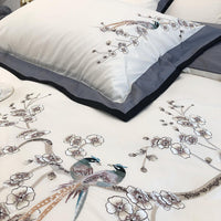 HKM-005395 100-Thread Count Long-Staple Cotton Four-Piece Bedding Set with Plant and Flower Design