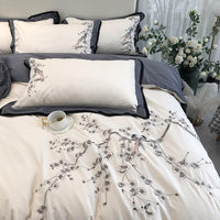 HKM-005395 100-Thread Count Long-Staple Cotton Four-Piece Bedding Set with Plant and Flower Design