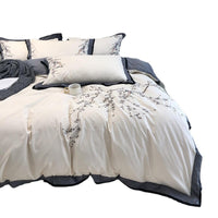 HKM-005395 100-Thread Count Long-Staple Cotton Four-Piece Bedding Set with Plant and Flower Design