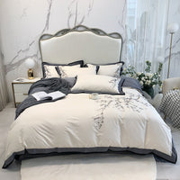 HKM-005395 100-Thread Count Long-Staple Cotton Four-Piece Bedding Set with Plant and Flower Design