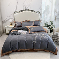 HKM-005395 100-Thread Count Long-Staple Cotton Four-Piece Bedding Set with Plant and Flower Design