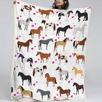 HKM-005395 Soft Lamb Wool Fleece Blanket with Heart and Horse Design - Versatile for Home, Office, and Outdoor Use