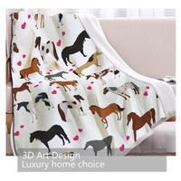 HKM-005395 Soft Lamb Wool Fleece Blanket with Heart and Horse Design - Versatile for Home, Office, and Outdoor Use