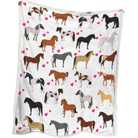 HKM-005395 Soft Lamb Wool Fleece Blanket with Heart and Horse Design - Versatile for Home, Office, and Outdoor Use