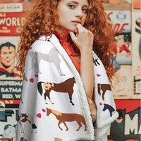 HKM-005395 Soft Lamb Wool Fleece Blanket with Heart and Horse Design - Versatile for Home, Office, and Outdoor Use
