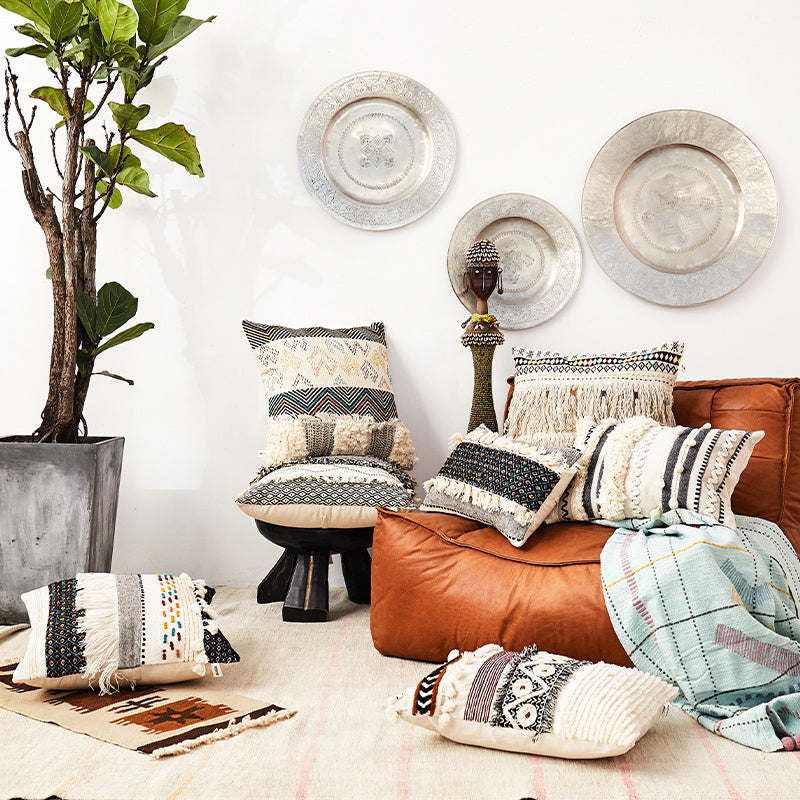HKM-005523 Bohemian Style Cotton Couch Pillow - Various Sizes Available
