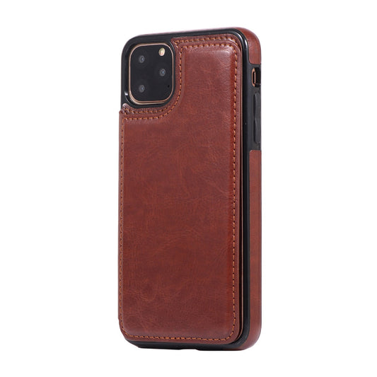HKM-005651 Full-Wrap Brown PU+TPU Protective Back Cover Case for iPhone