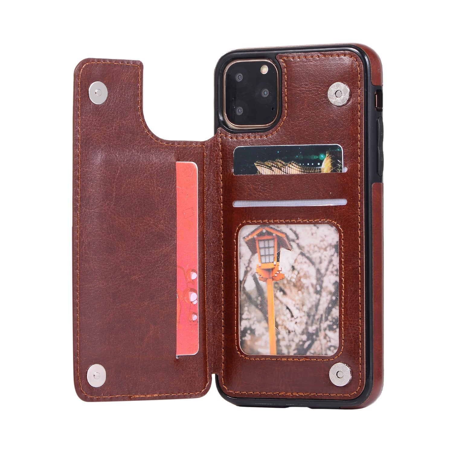 HKM-005651 Full-Wrap Brown PU+TPU Protective Back Cover Case for iPhone
