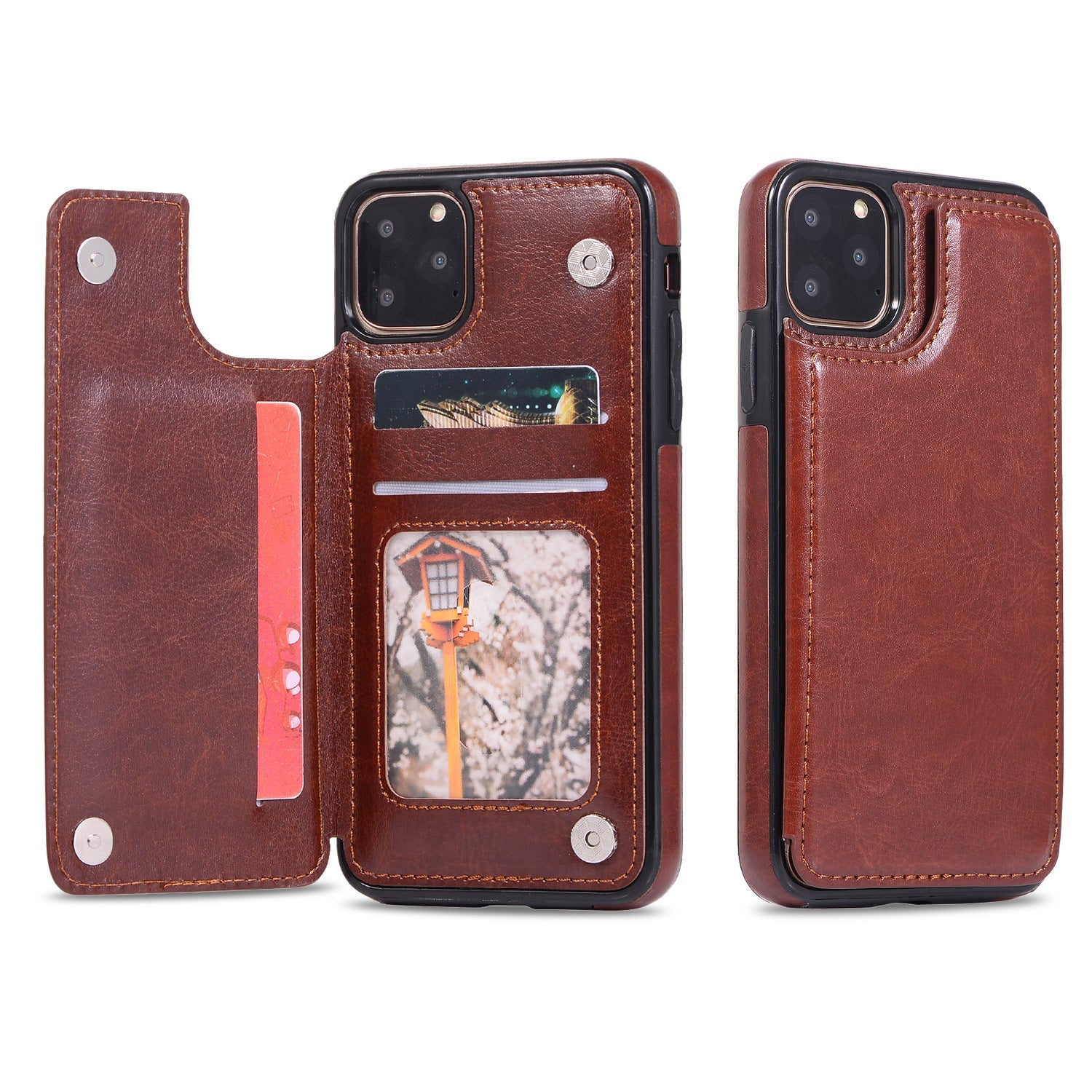 HKM-005651 Full-Wrap Brown PU+TPU Protective Back Cover Case for iPhone