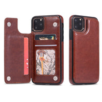 HKM-005651 Full-Wrap Brown PU+TPU Protective Back Cover Case for iPhone