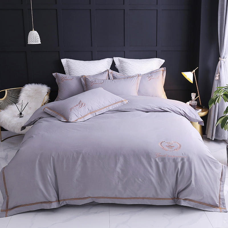 HKM-005715 Cotton Duvet Cover Set, Four-Piece Bedding for Various Bed Sizes with Elegant Floral Designs